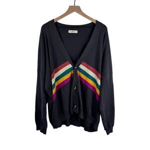 Natural Life Size L/XL Gray Striped Cardigan Sweater Oversized Comfy